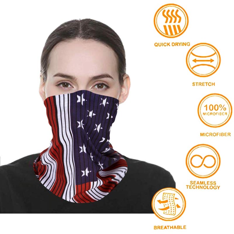 Cutewing American Flag Neck Gaiter Face Mask,10PCS Tube Scarf Gator Masks,Ourdoor Face Mask Seamless Face Covering Tube Bandanas Magic Headband UV Headwrap Balaclavas for Sports Workout Fitness - Image 4